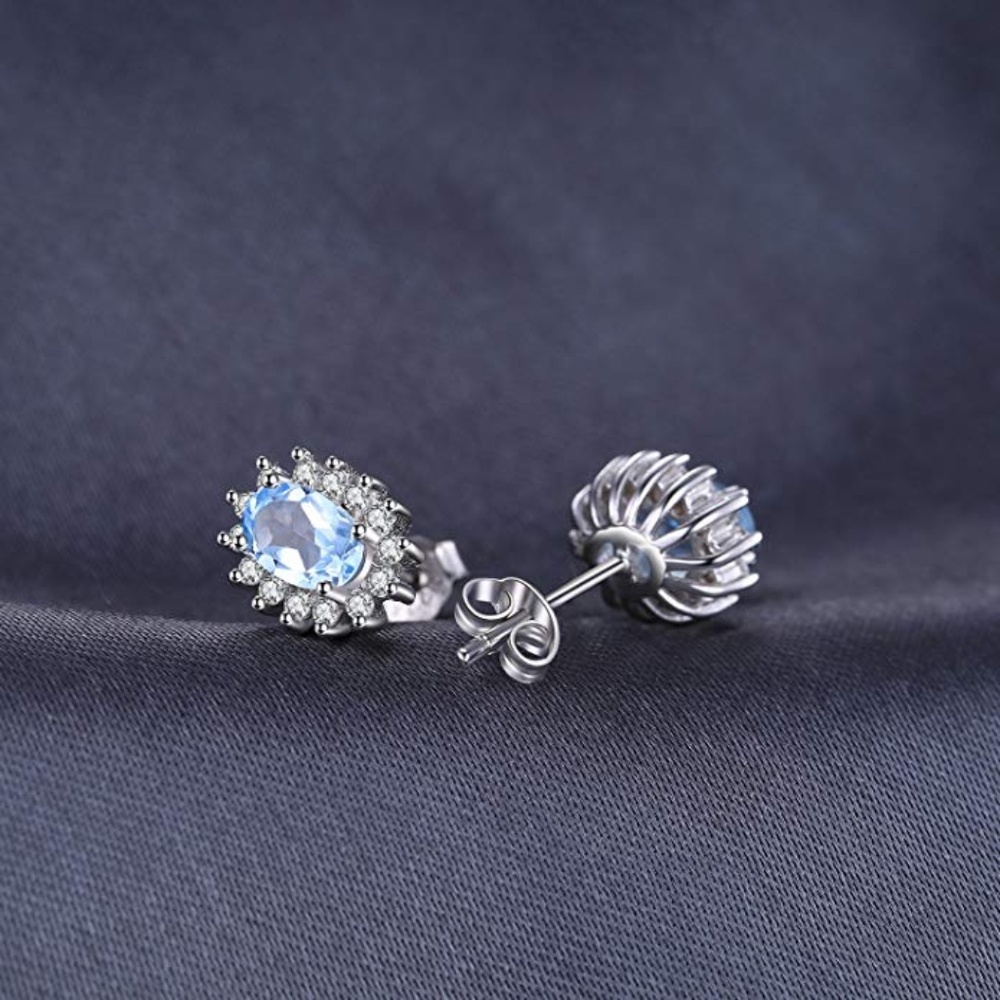 🩵 Sky Blue Topaz Earrings - 925 Sterling Silver 💋 - Picture 2 of 6